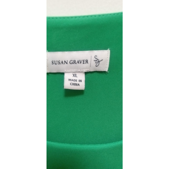 Susan Graver X-Large XL Top Layered Tiers 3/4 Sleeves Round Neck Stretch Green - Picture 6 of 6
